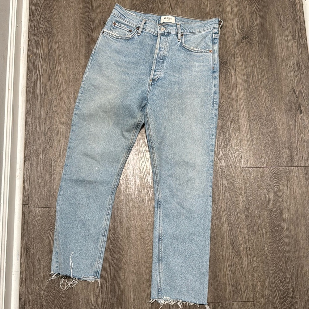 AGOLDE Riley High Rise Straight Crop Jeans Women’s Size 28 Light Wash Raw Hem